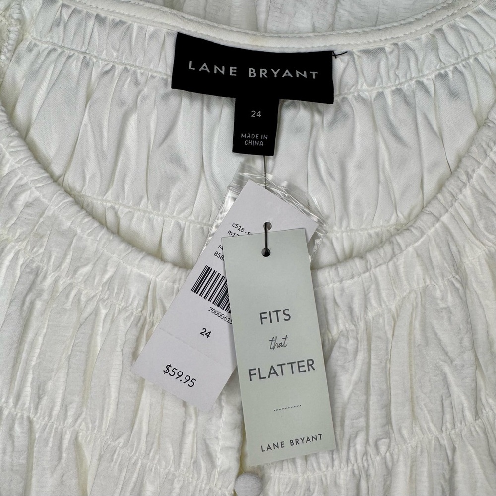 Lane Bryant Textured Shirred-Waist Peplum Top White Plus Size 24 NWT - Picture 11 of 12